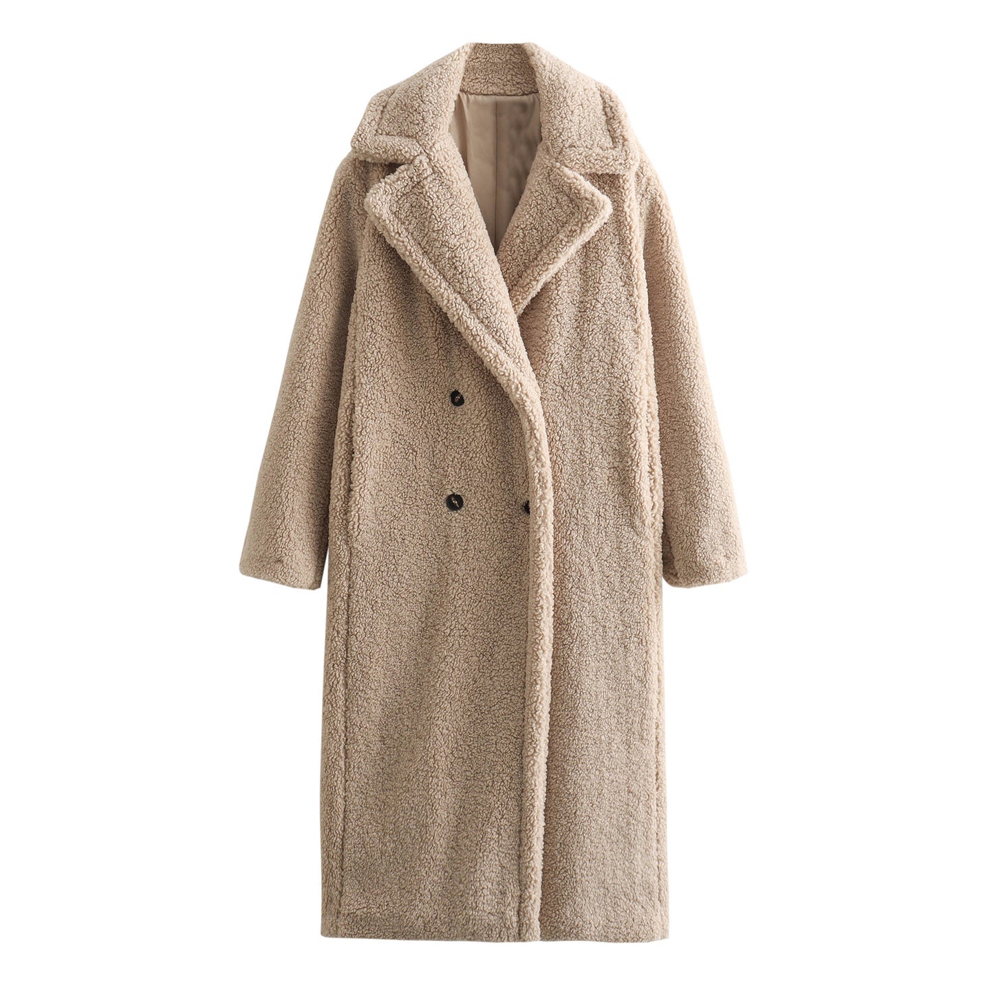 Women Autumn Fleece Double Row Ornament Loose Coat