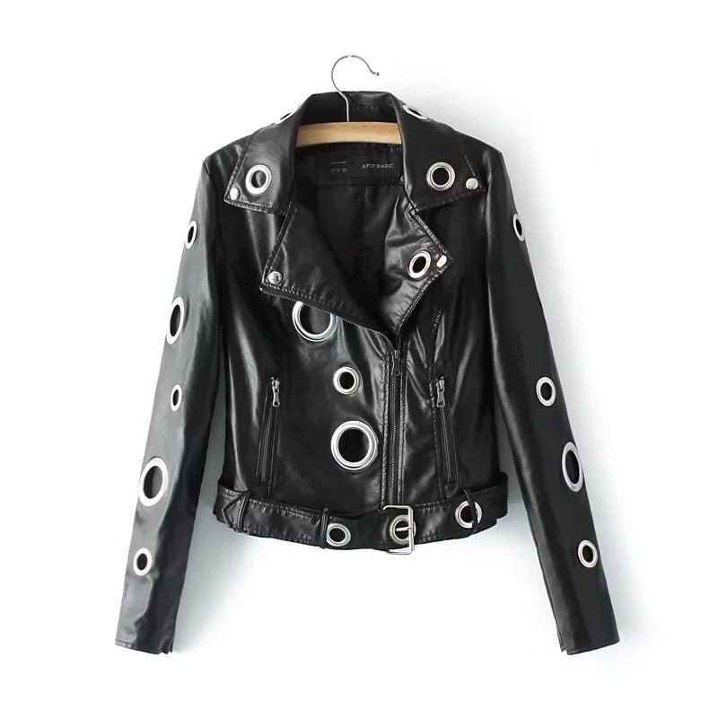 Hollow loop leather motorcycle biker jacket