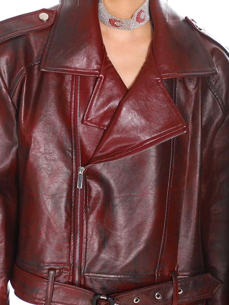 Stand Collar Jacket Motorcycle Leather Coat Women