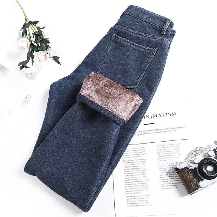 Jeans in pile Pantaloni larghi a gamba dritta da donna