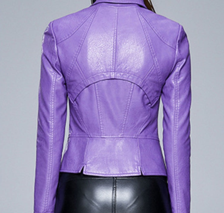 Slim-fit trendy PU ladies jacket leather jacket