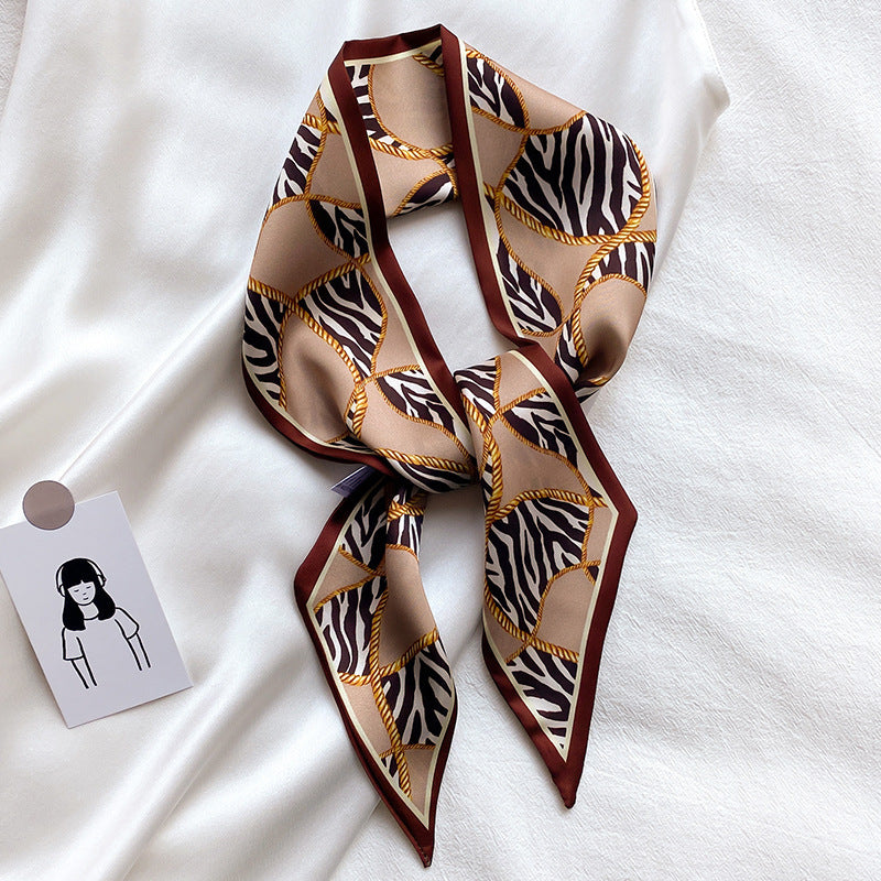 Narrow Long Strip Small Silk Scarf Women Fashion Leopard Pattern