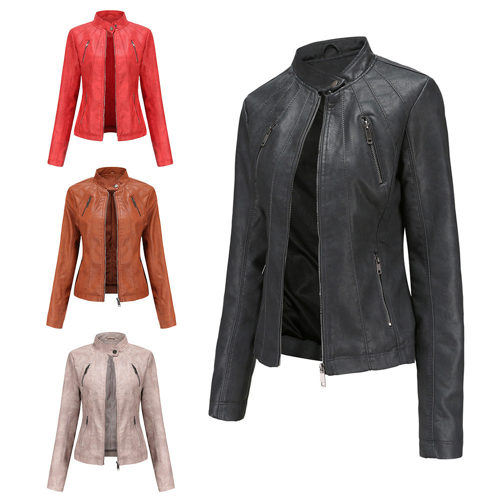 Short ladies leather jacket