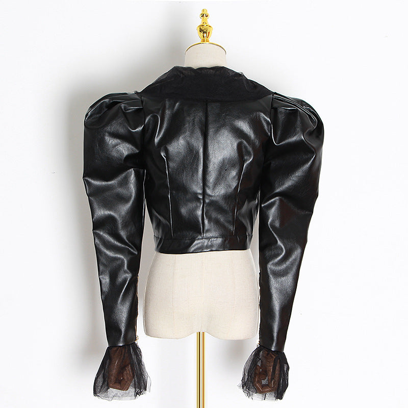 Women's short PU leather jacket