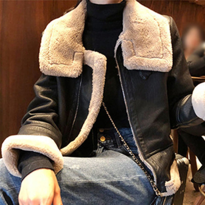 New velvet thick PU leather motorcycle suit