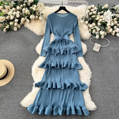 Cake Heavy Industry Pleated Slim Long Dress