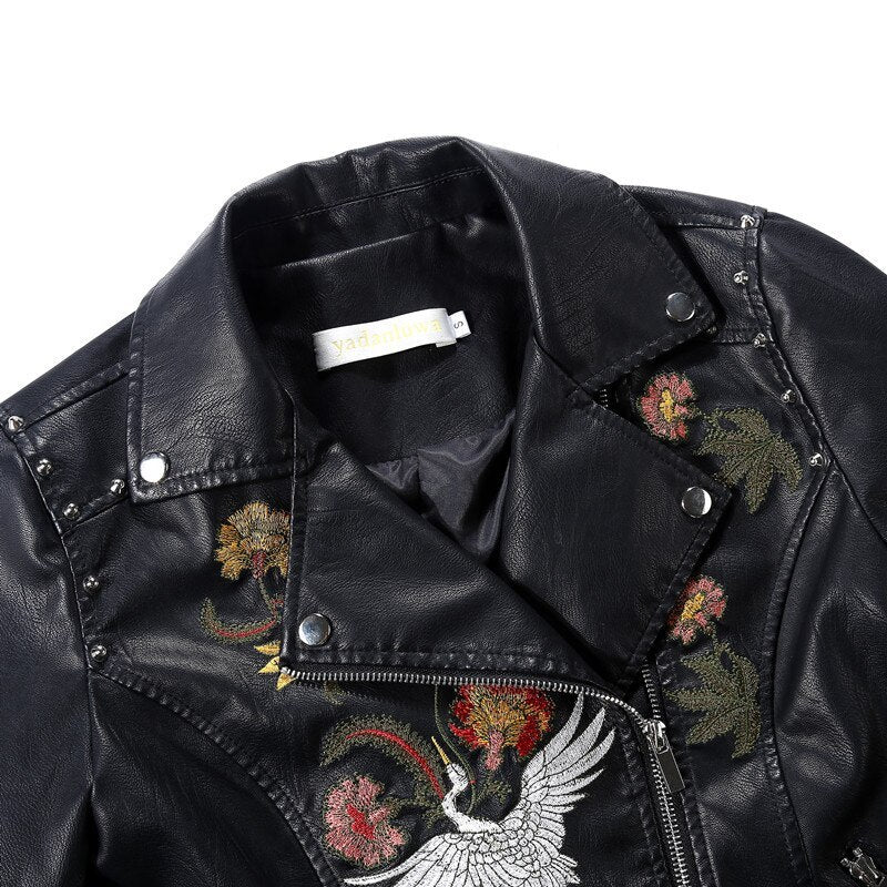 Embroidered leather jacket