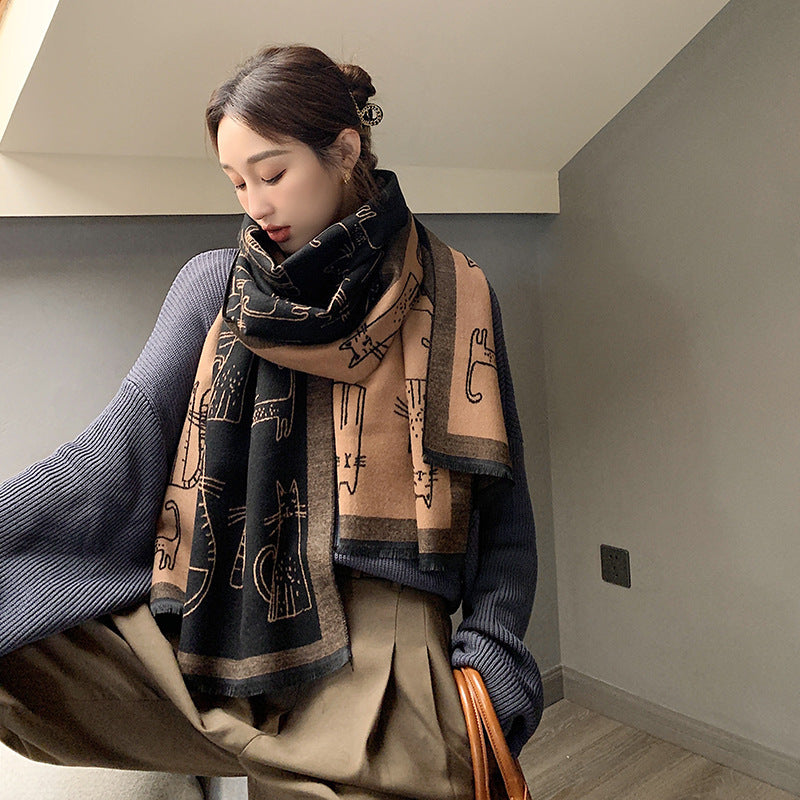 Women's Fashion Faux Cashmere Print Long Scarf