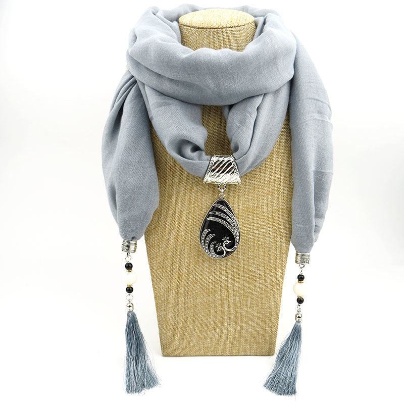 Ethnic Style Peacock Pendant Gem Tassel Scarf Shawl Autumn And Winter Women's Scarf