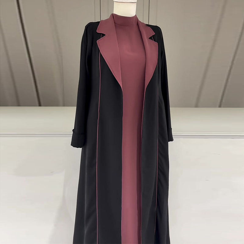 Fashion Colorblock Long Cardigan Trench Coat