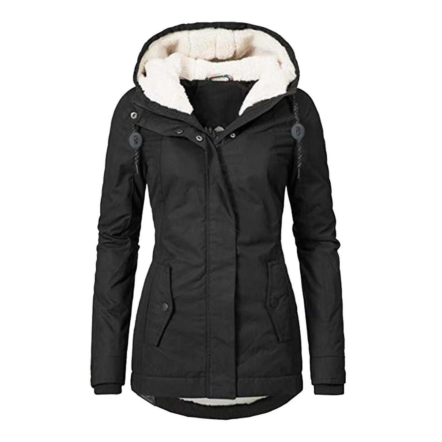 Woman Autumn Winter Berber Fleece Casual Hooded Coat