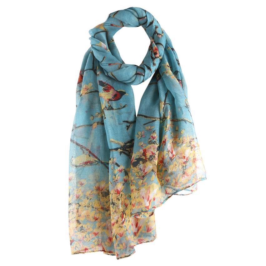 New Fashion Tree Branch And Bird Print Pattern Scarf