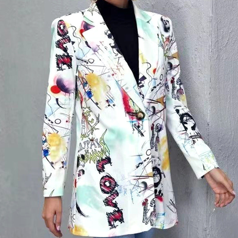 Women Printed Casual Printed Suit Blazer Jacket