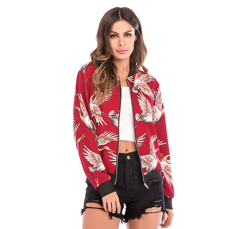 Women Autumn And Winter Long Sleeve Zipper Printed Jacket