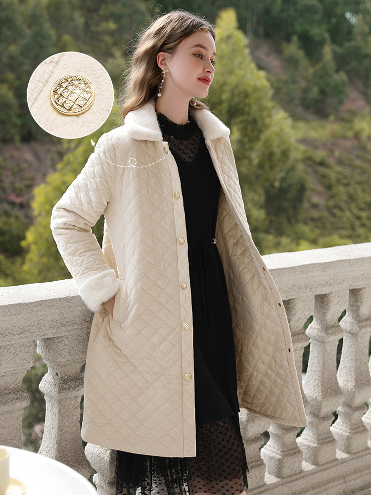 Women Mink-like Collar Rhombus Cotton-padded Winter Coat