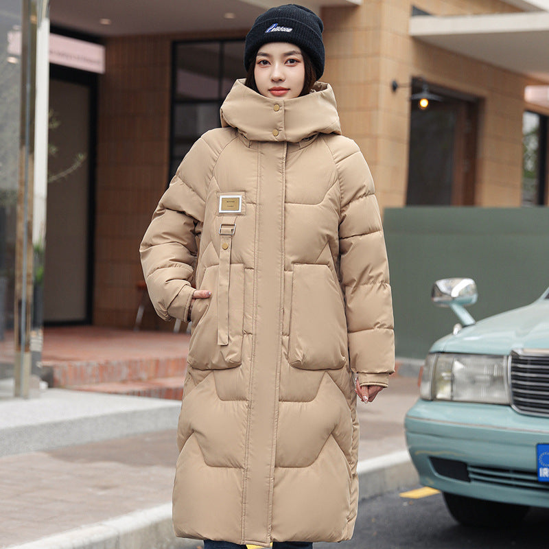 Women Detachable Hat Mid-length Thickened Coat