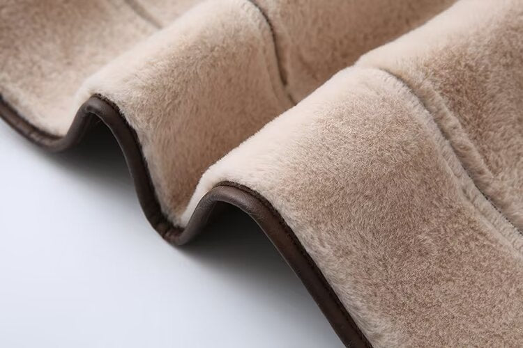 Fashion Cashmere Leather Fur Collar Composite Belt Coat