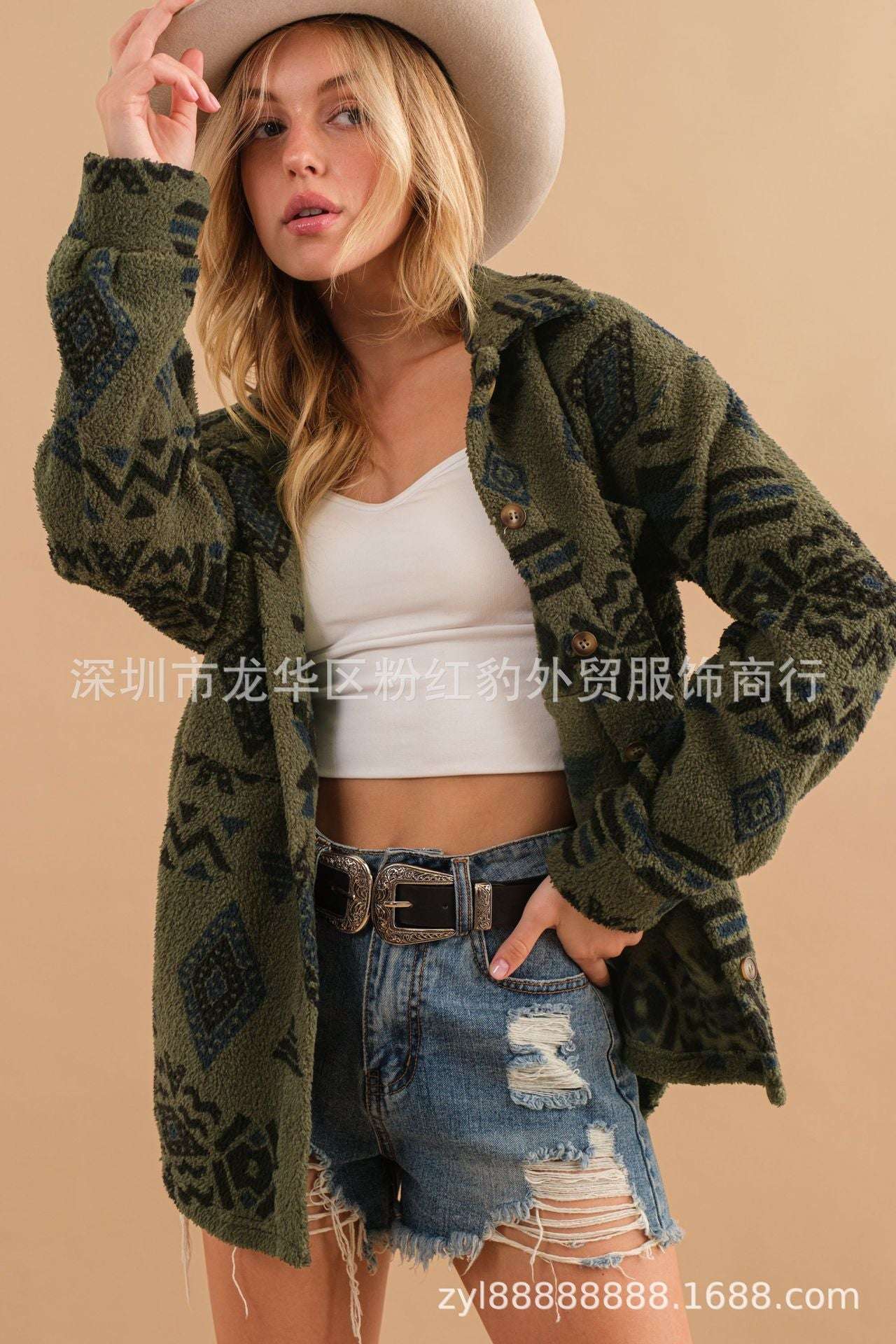 Women's Retro Plush Lapel Long-sleeved Jacket