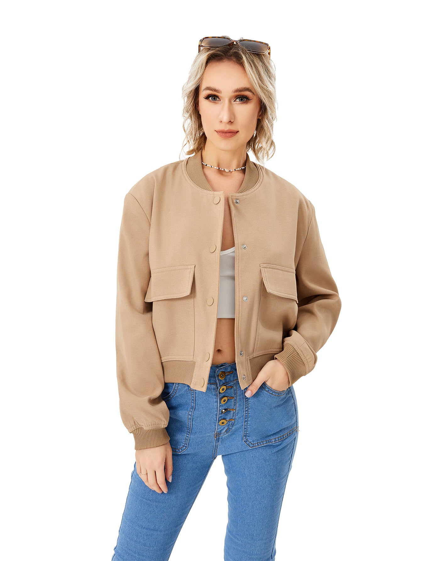 Women Lightweight Casual Cropped Bomber Jacket