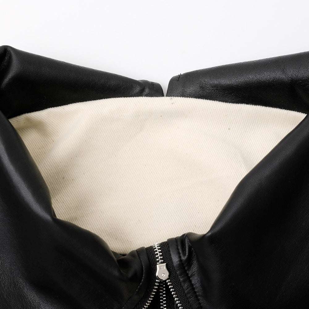 Personalized Heavy Industry Design Short Coat Female Stitching PU Temperament