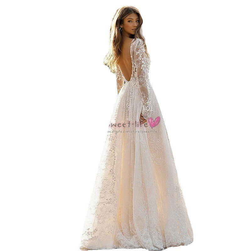 Wedding Dress Lace Long Sleeve Dinner Party Gown