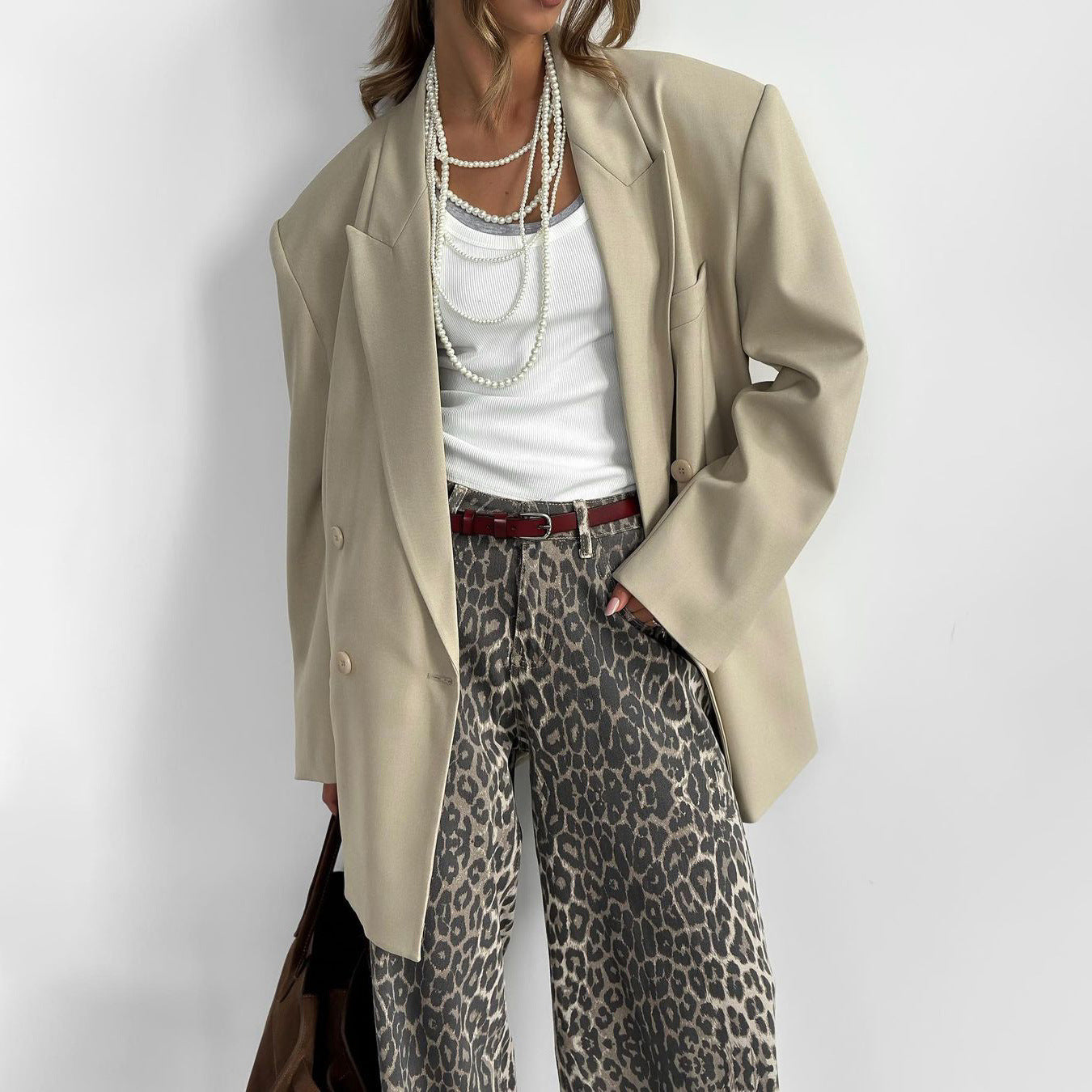 Elegant Loose Slim High Street Leopard Jeans