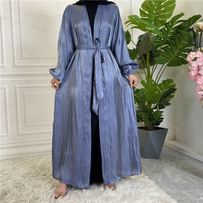 Shiny Silk Lace Up Cardigan Robe