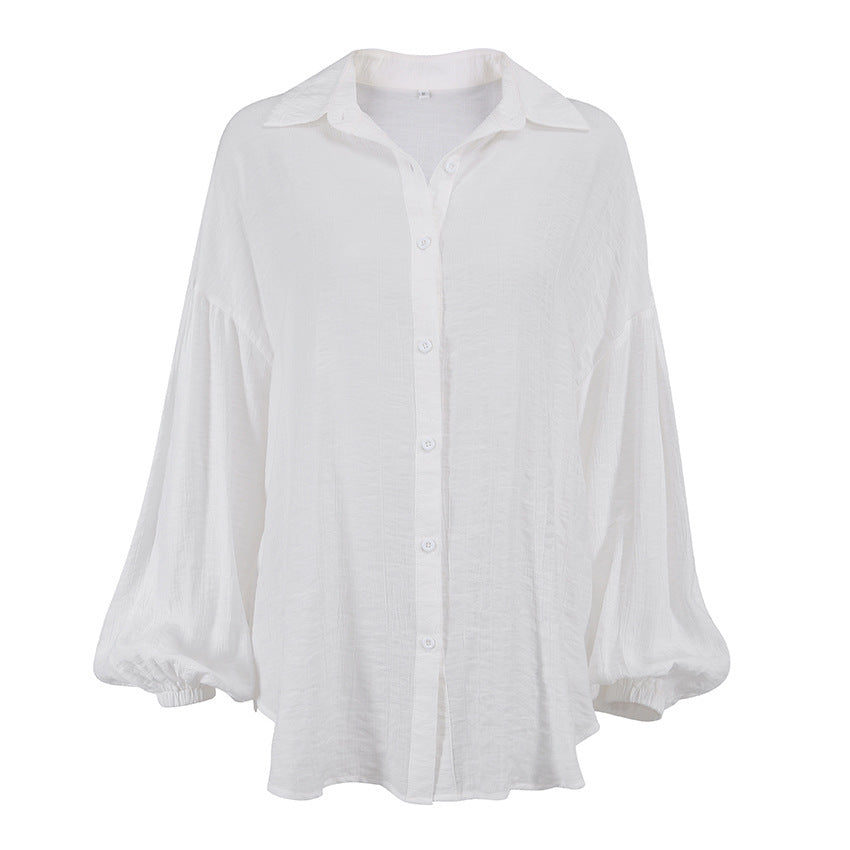 Women Casual Summer New Lantern Sleeve Transparent Shirt