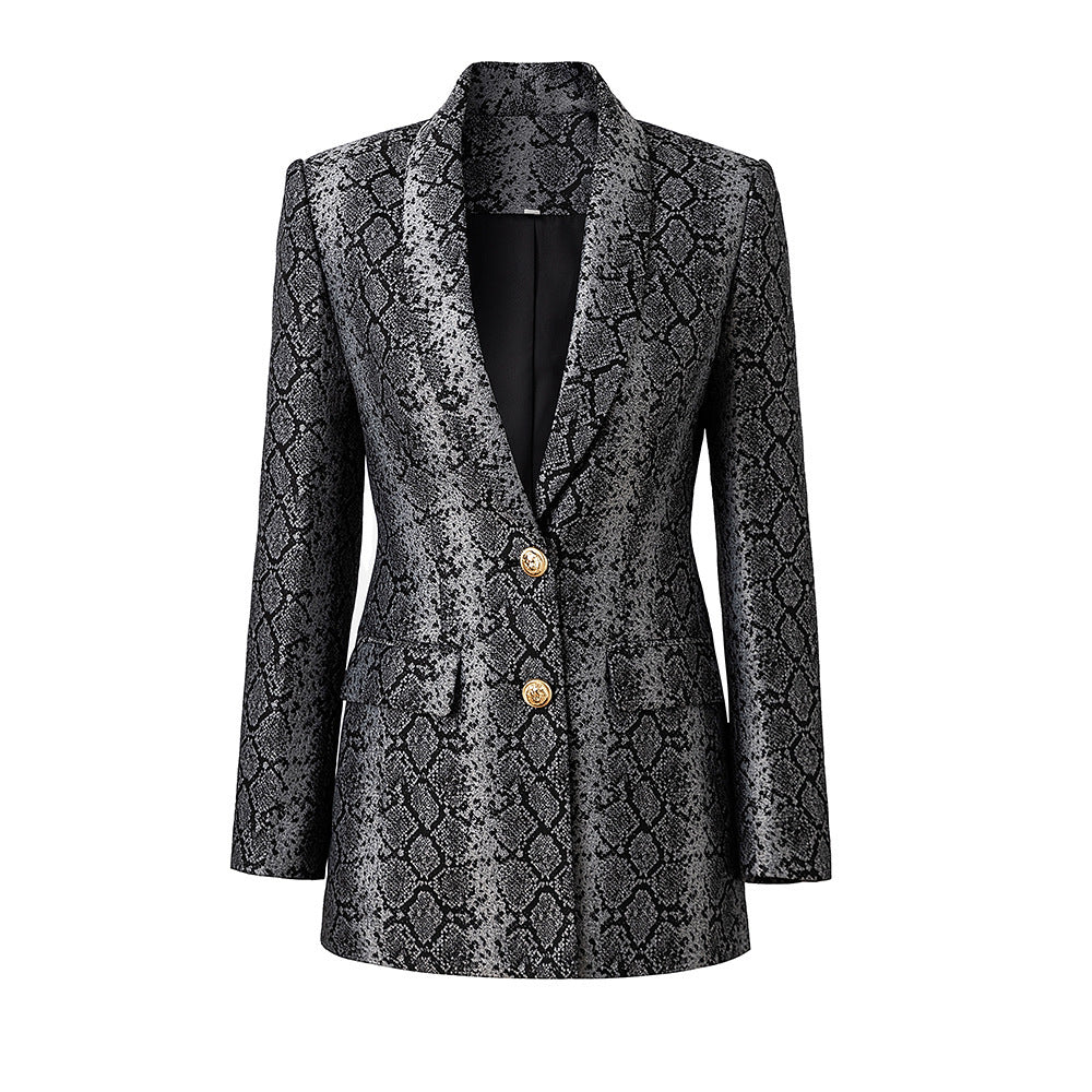 Spring And Autumn Jacquard Leather Pattern Two-button Suit Jacket