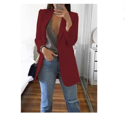 Women Lapel Slim Cardigan Blazer