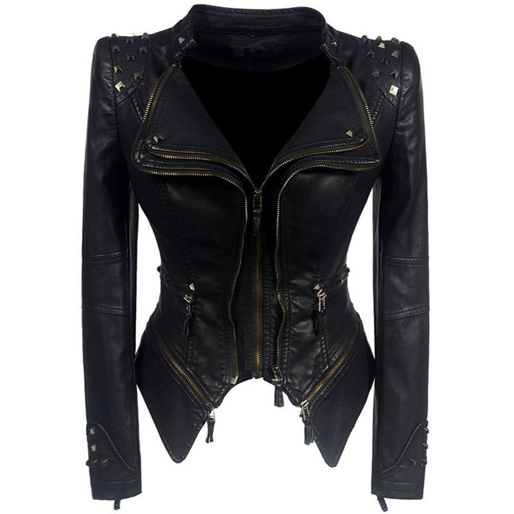 Slim-fit tuxedo mid-length leather jacket