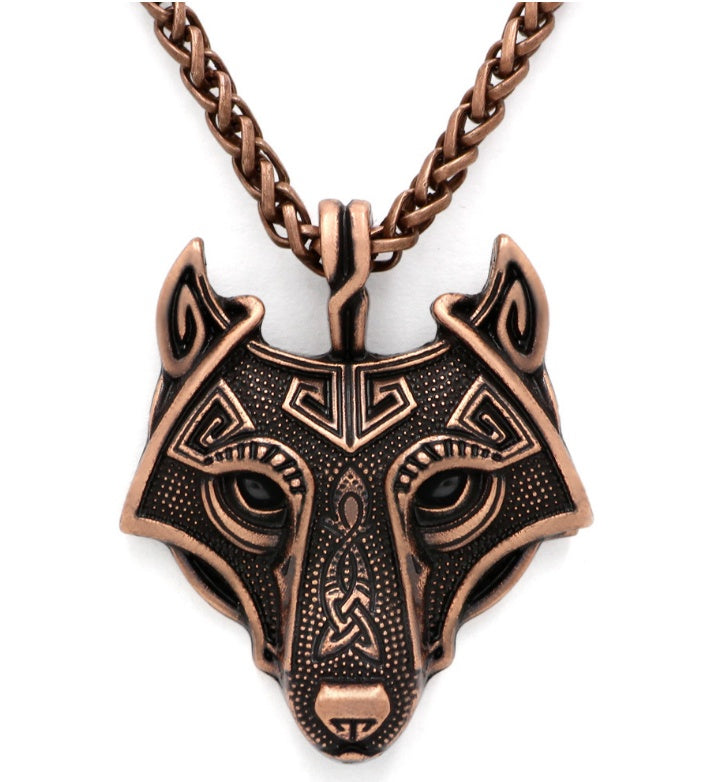 Viking Wolf Head Amulet Pendant Necklace