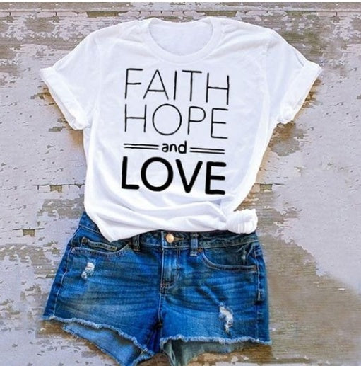 Faith hope and love T-shirts for men and women English alphanumeric street short sleeves