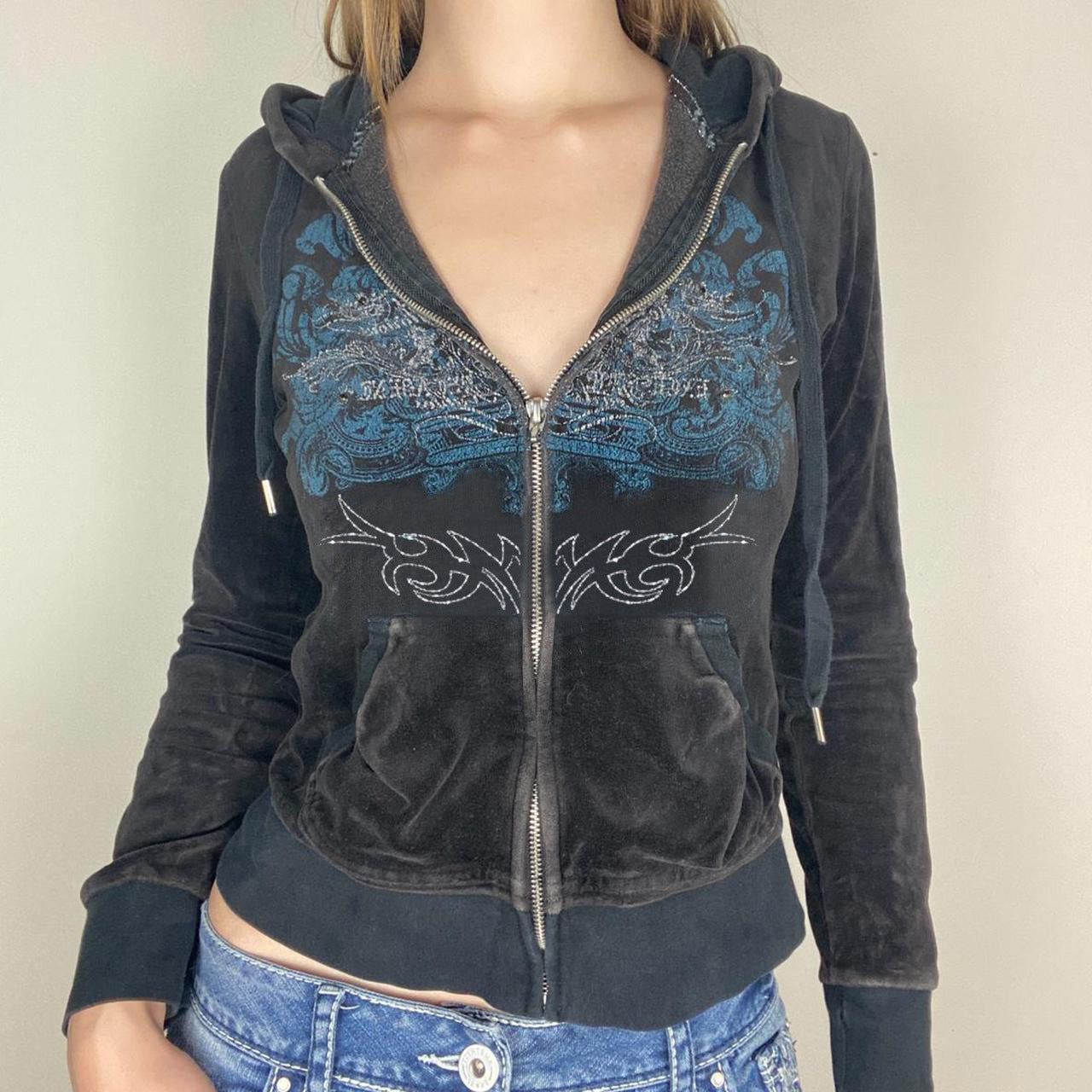 New Printed Hot Drill Zipper Hoodie