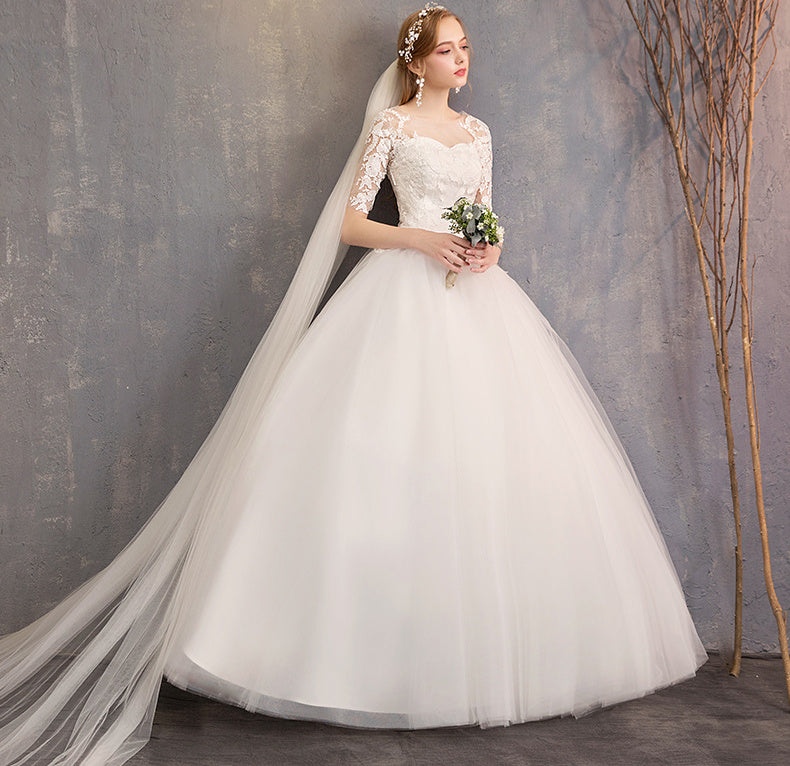 Slim Mid-sleeve Plus Size Photo Studio Wedding Dress