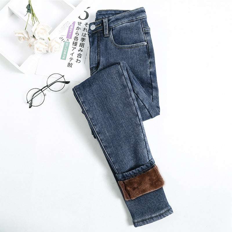 Women's plush thickened jeans