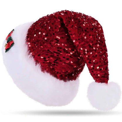 Christmas Hat Red Paillette Bowknot Plush Decorative Hat