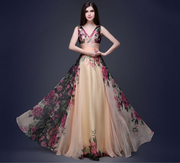 European and American elegant temperament shoulder flower dress Women's evening dress long skirt