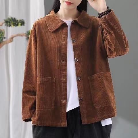 Women Plaid Corduroy Cardigan