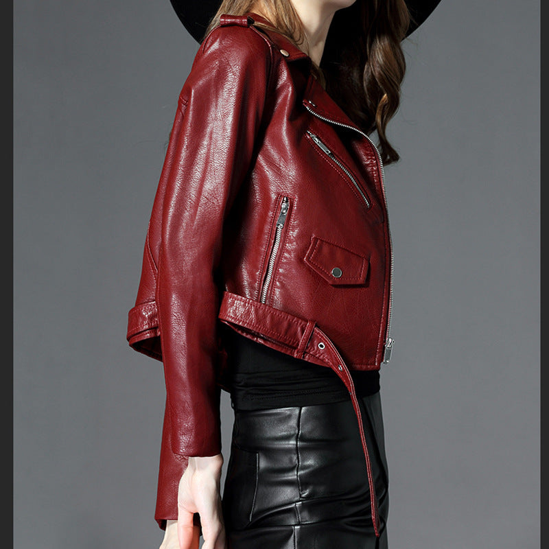 Women's Short Slim PU Leather Jacket