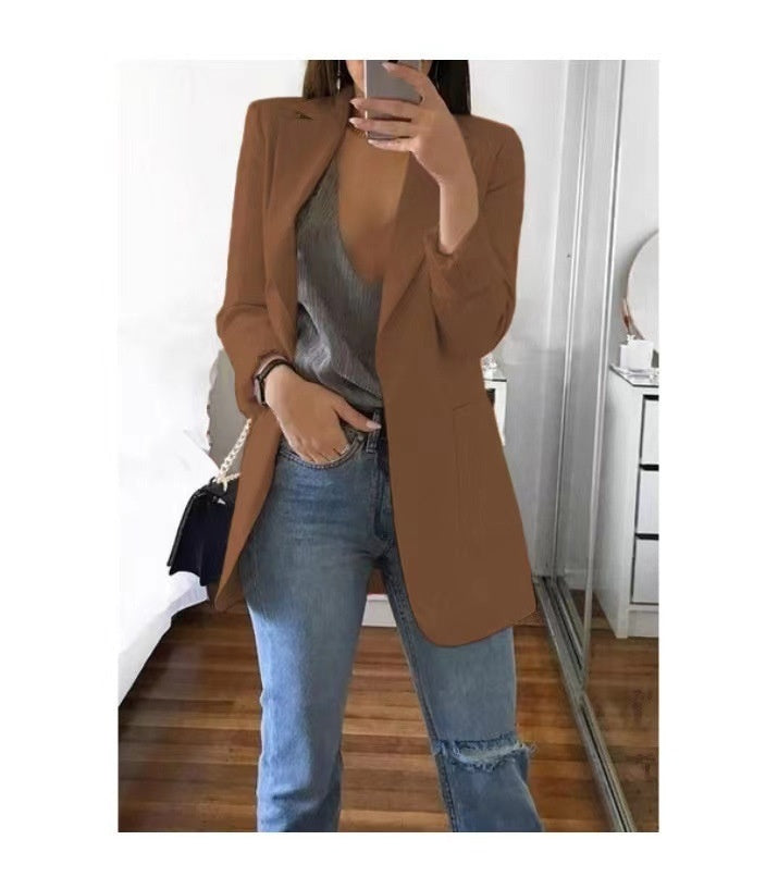 Women Lapel Slim Cardigan Blazer