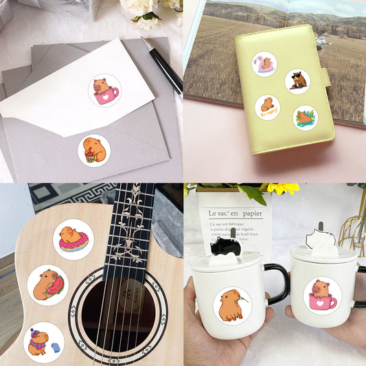 500 Stickersroll Cartoon Capybara Roll Stickers Children's Color Stickers Decorative Notebook Guitar Stickers