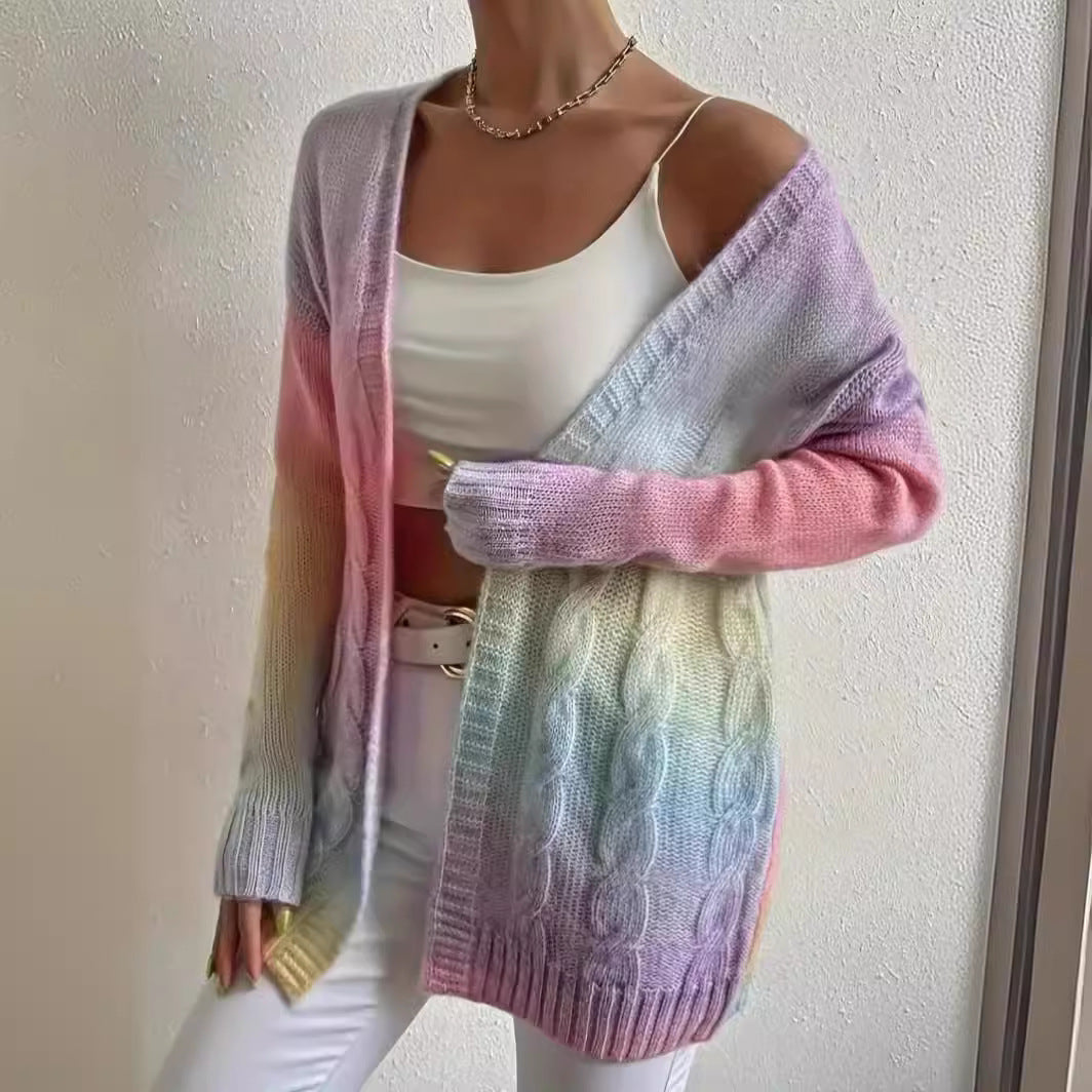 Plus Size Women's Knitted Gradient Trend Fashion Cardigan