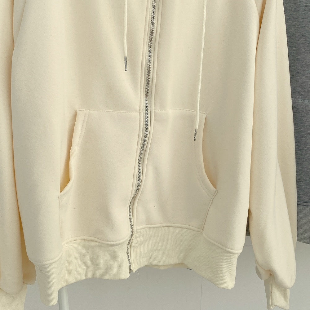 Fleece Thickened Solid Color Hooded Sweater Zipper