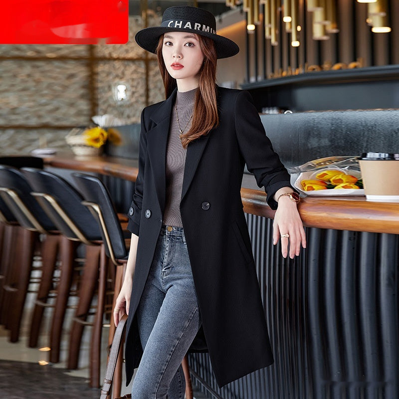 Korean Style Professional Mid-length Suit Collar Trench Coat