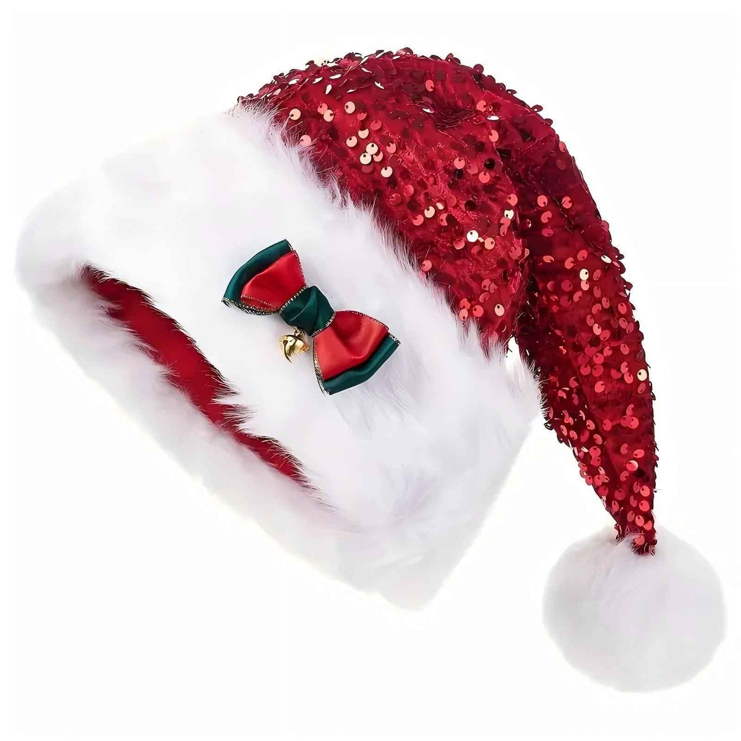 Christmas Hat Red Paillette Bowknot Plush Decorative Hat
