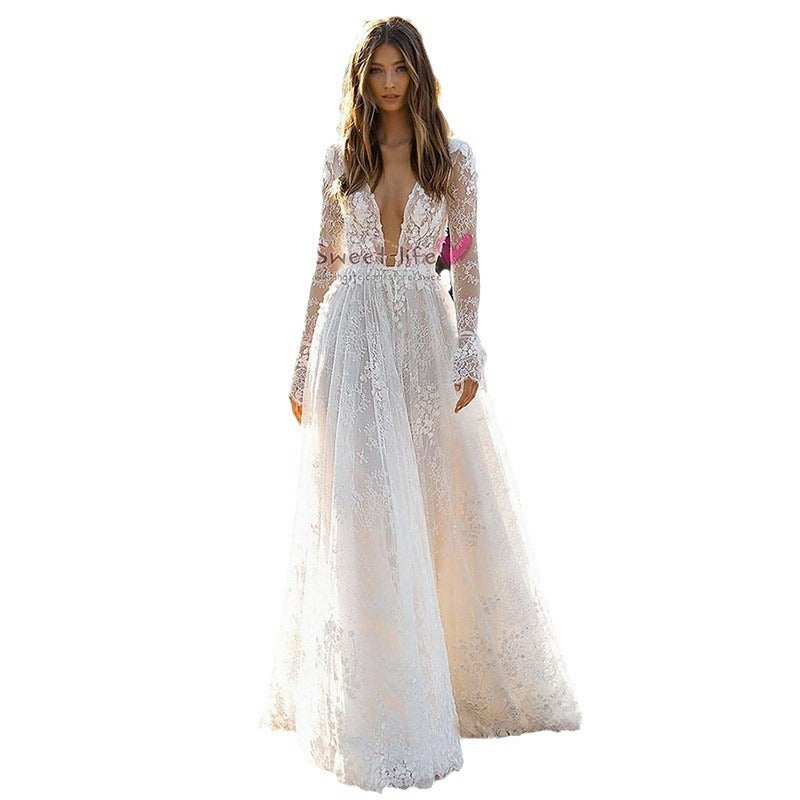 Wedding Dress Lace Long Sleeve Dinner Party Gown