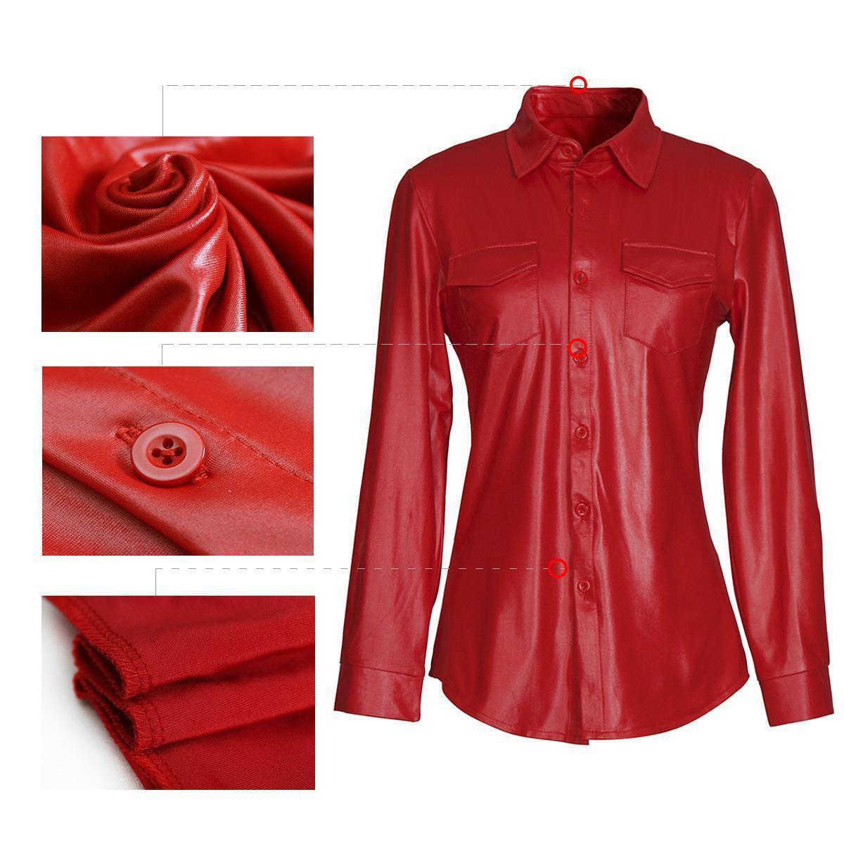 Women's Nightclub Sexy Ladies PU Leather Long Sleeve Shirt