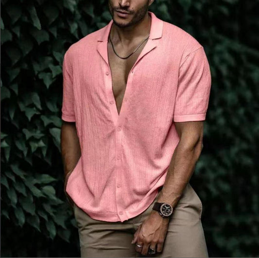 Casual Loose Cardigan Short Sleeve Solid Color T-shirt Men