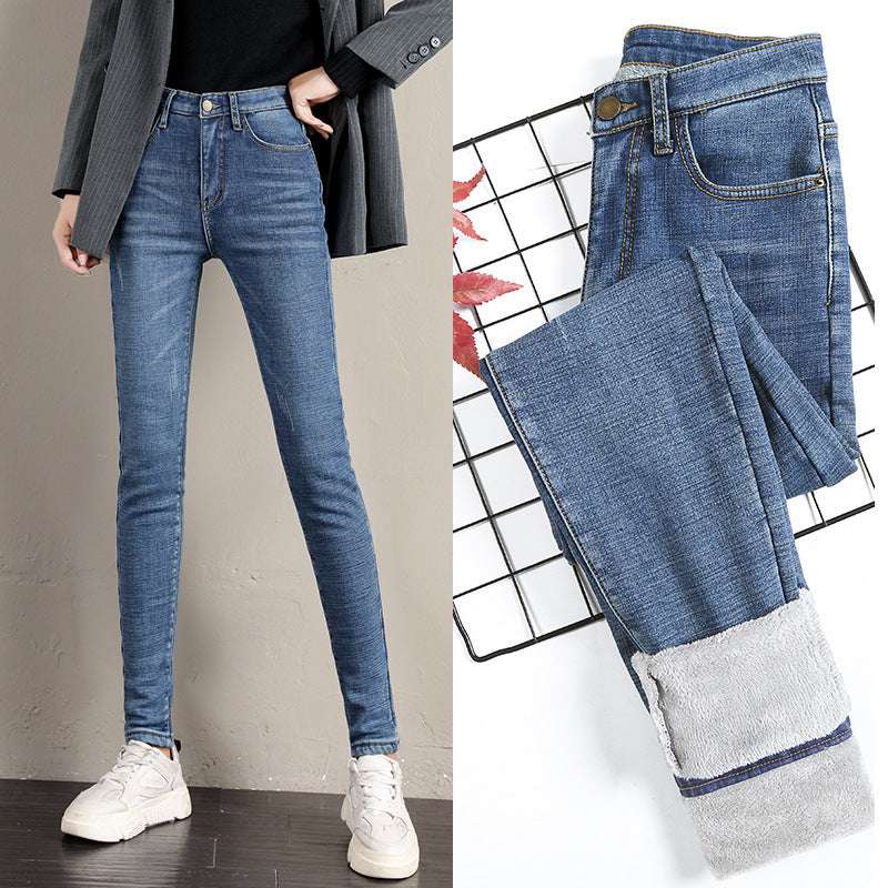 Women's plush thickened jeans